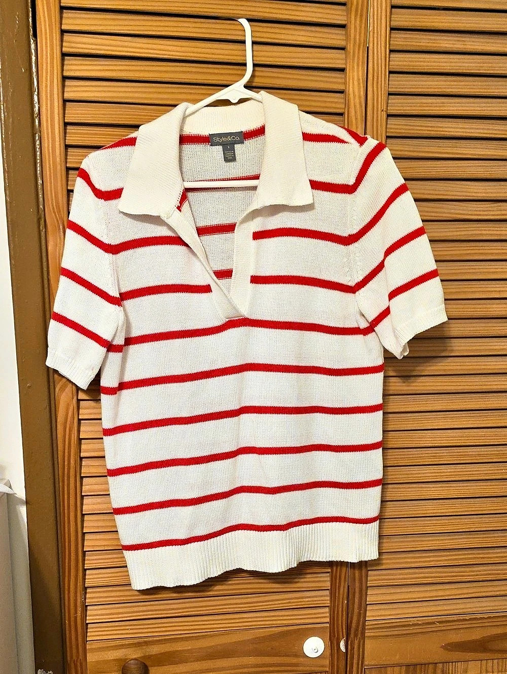 Style&Co. Striped Polo Sweater in White & Red Small